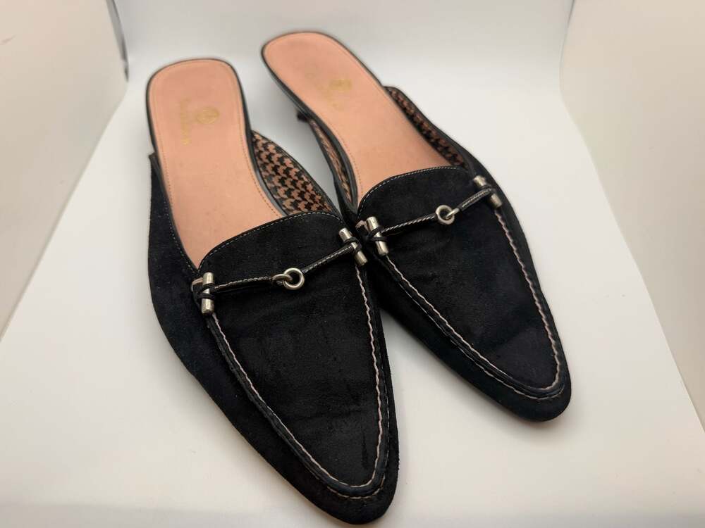 Cole Haan Black Suede Kitten Heel Mules